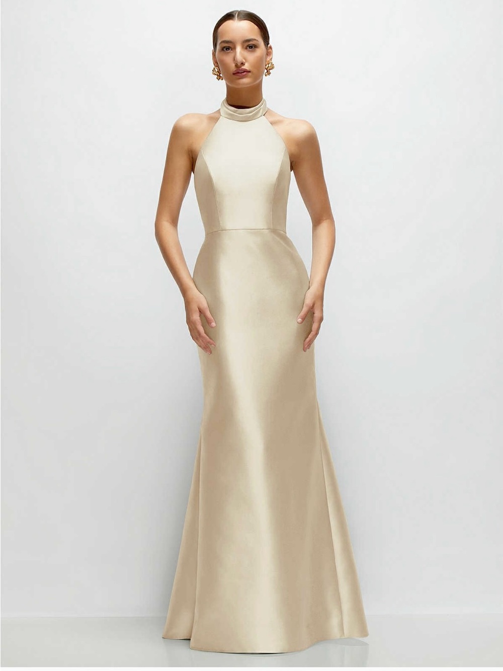 ALFRED SUNG Champagne Halter Satin Mermaid Gown- NWT